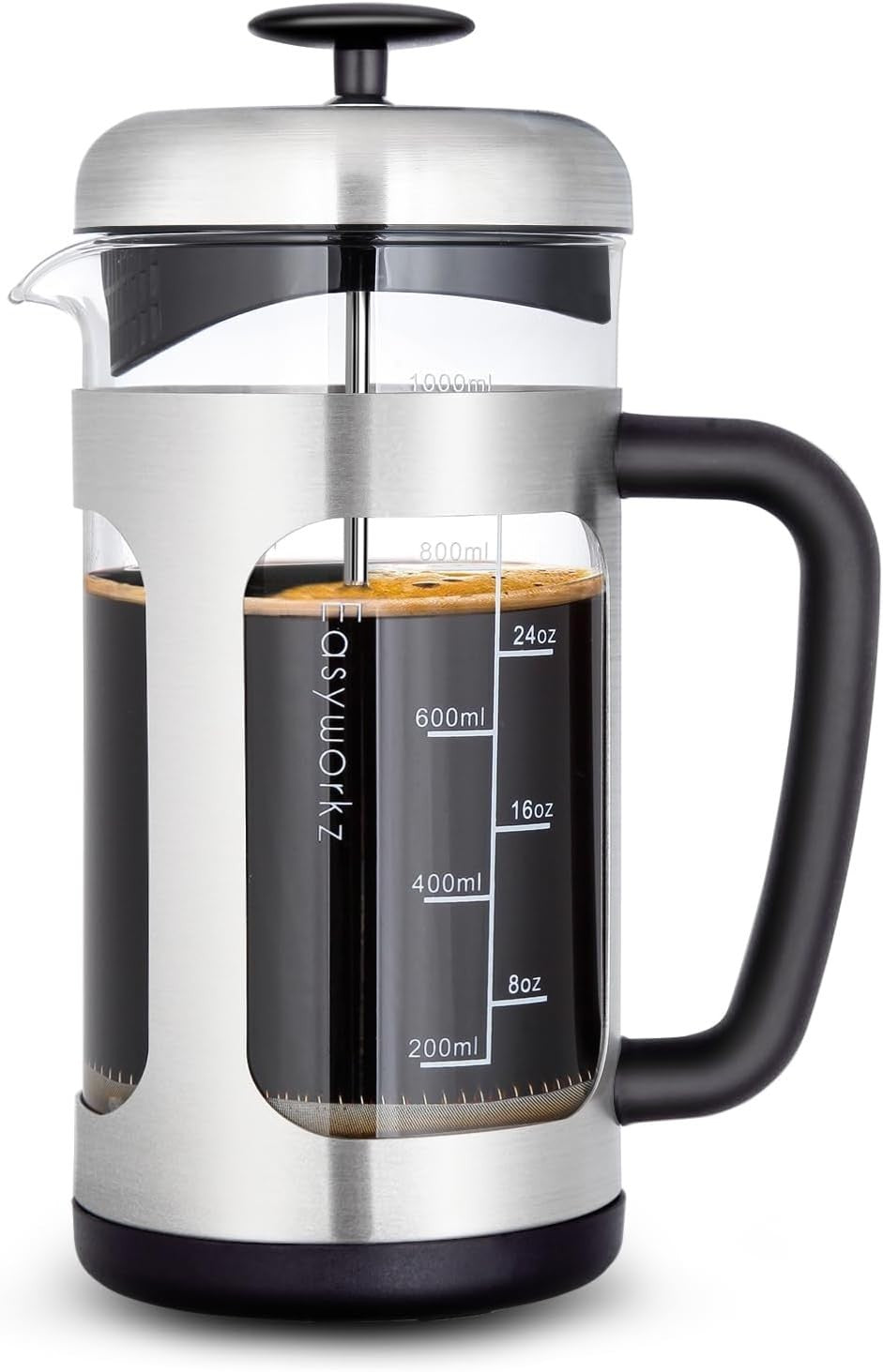 Stainless Steel French Press 1000ml Coffee & Tea Maker Borosilicate Glass Jug