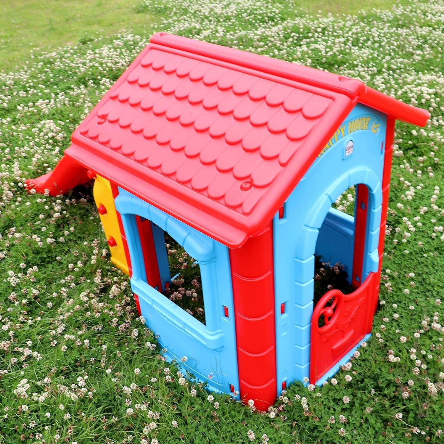Kids Outdoor Playhouse with Slide Plastic Garden Wendy House