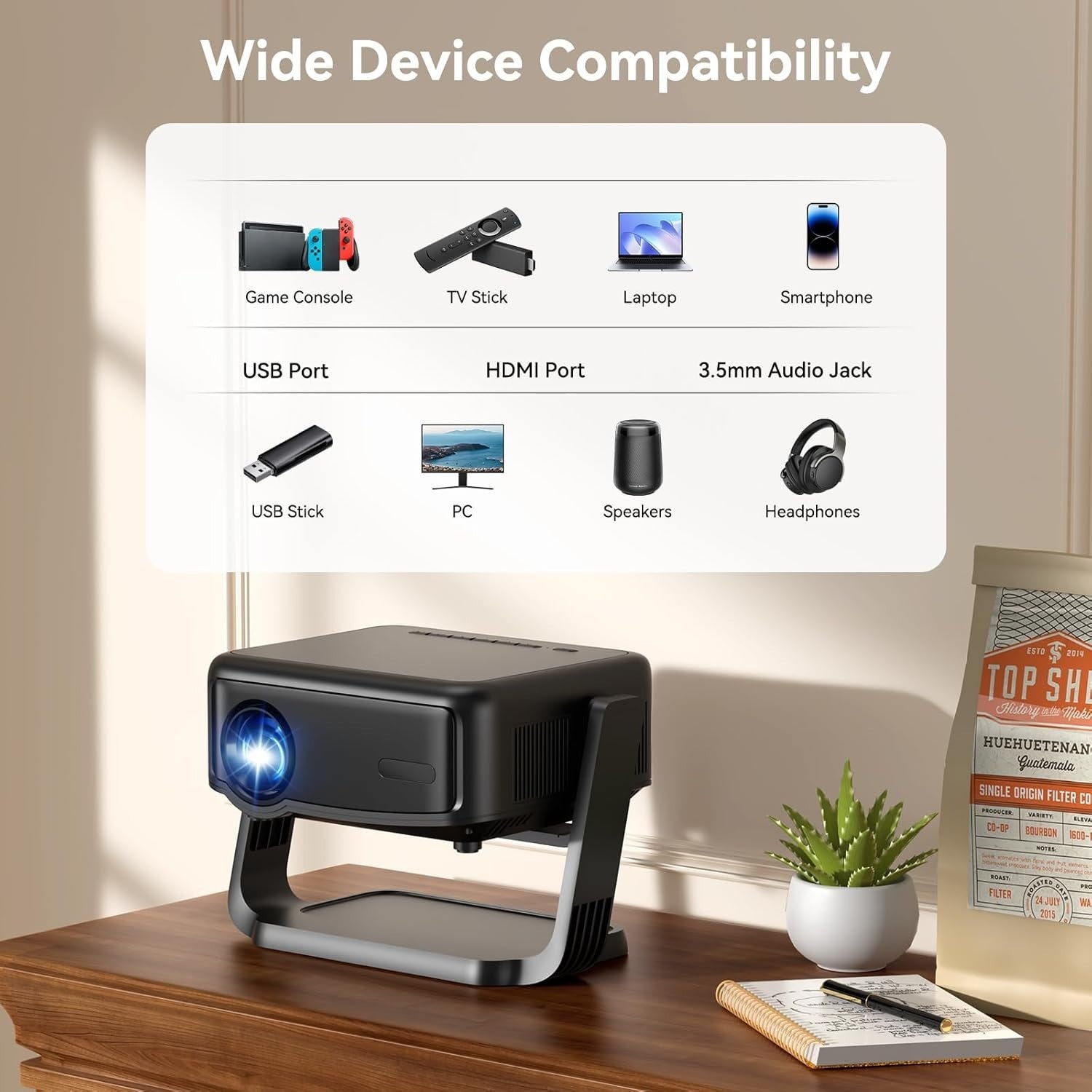 1080P Smart Projector 4K WiFi Bluetooth Netflix Android Auto Keystone