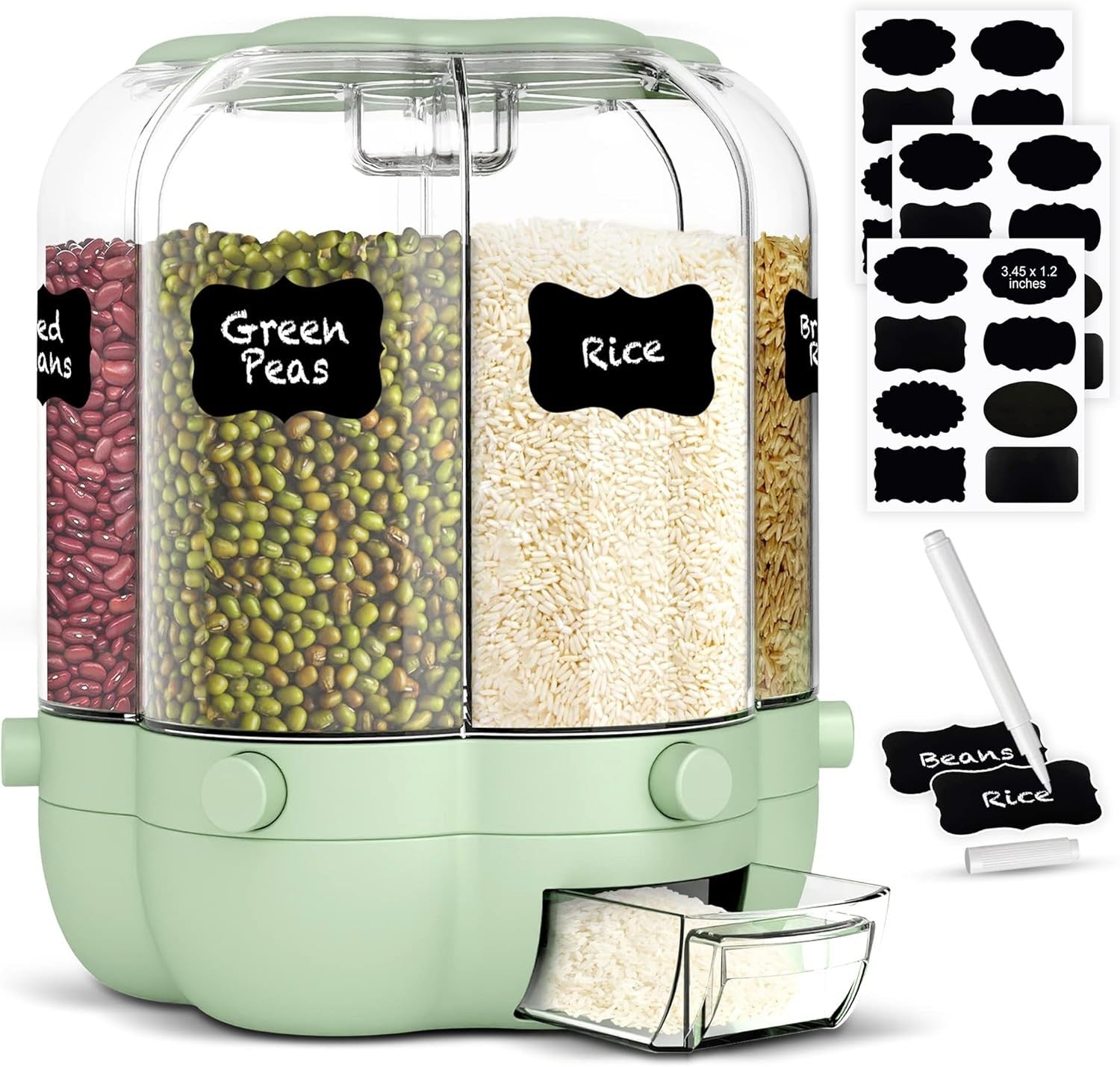 25LB 6 Compartment Rotating Rice Grain Dispenser