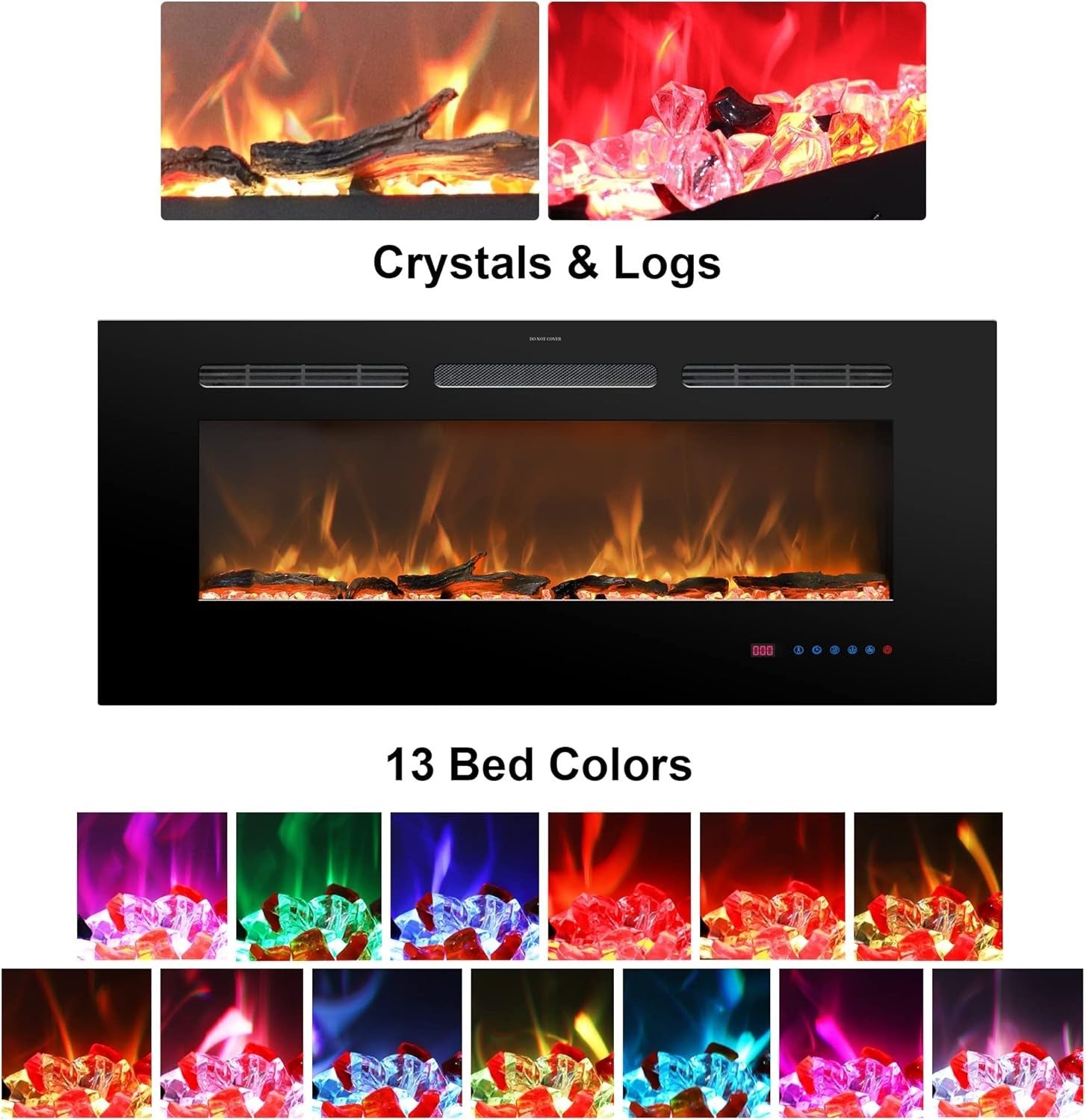30” Wall Mounted Electric Fireplace Heater LED Flame Remote Timer