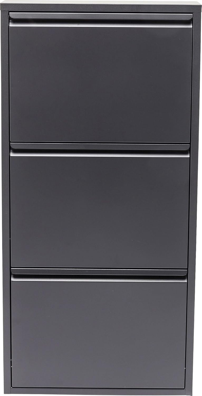 Slim Grey Shoe Cabinet 3 Flip Compartments Space-Saving Storage Rack