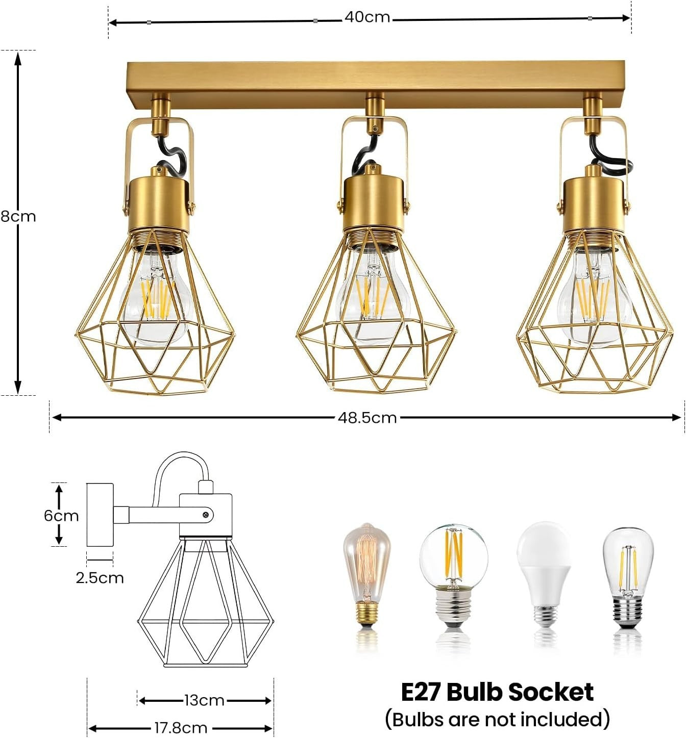 Rotatable 3-Light Gold Vanity Wall Sconce, Vintage Farmhouse Bath Light