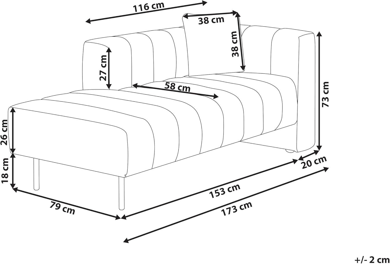 Modern Right Hand Chaise Lounge | Fabric Upholstery + Cushion + Brown