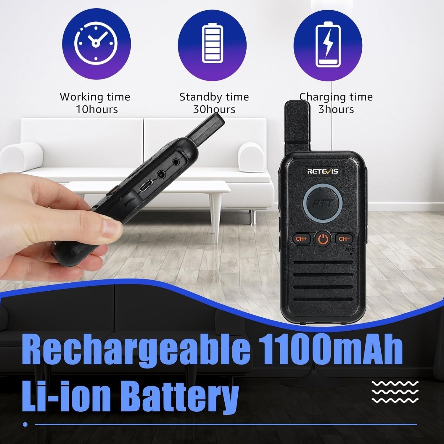 PMR446 Walkie Talkies Rechargeable USB-C VOX Dual PTT 4 Pack Radio