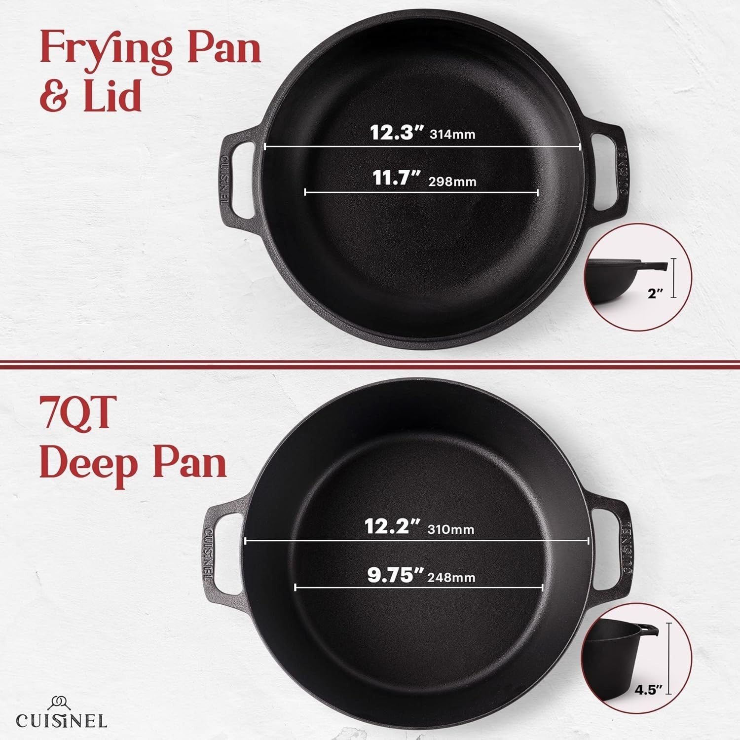 Cast Iron Dutch Oven 7Qt Deep Pot 2 in 1 Combo Cooker Skillet