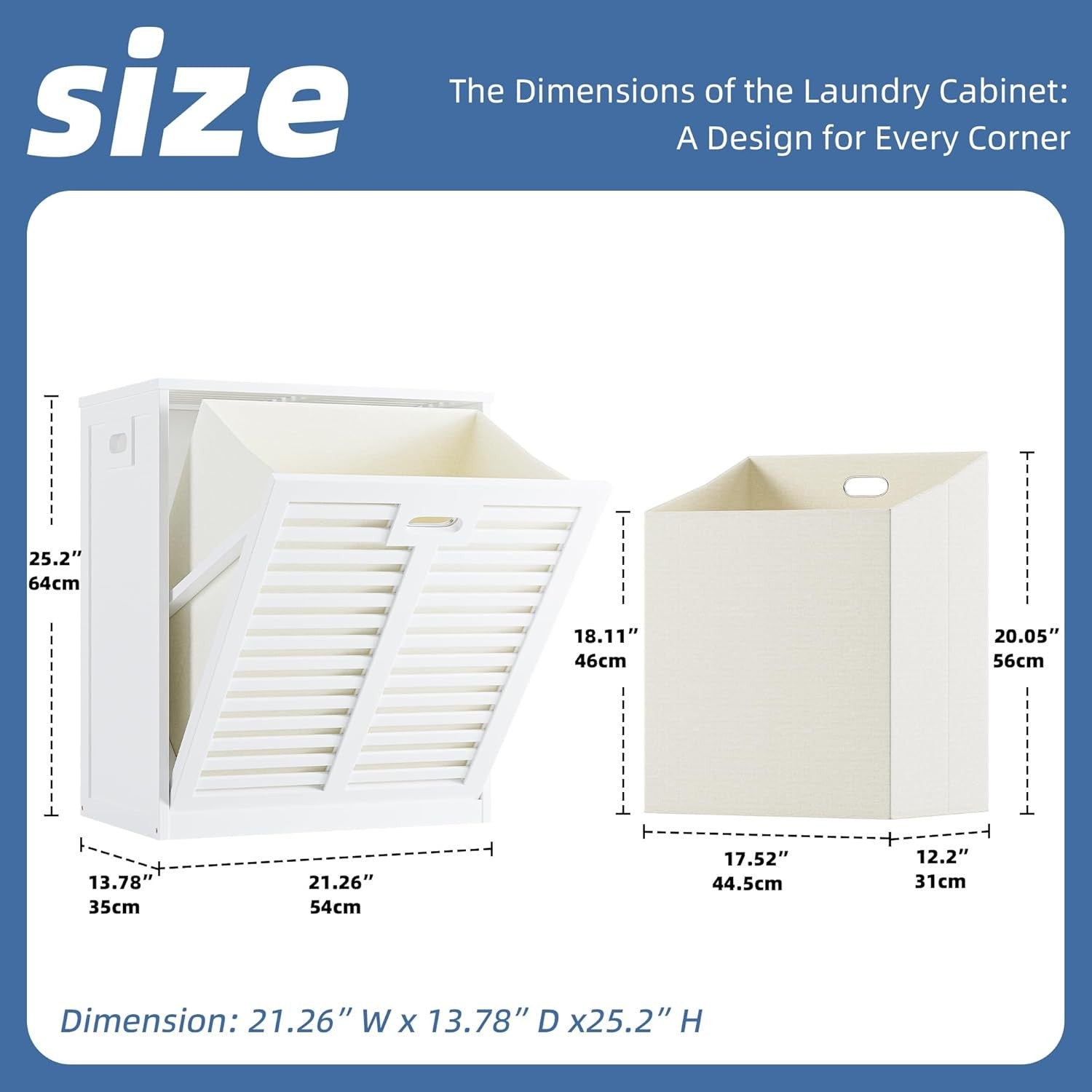 White Bamboo Tilt Out Laundry Hamper Cabinet with Hidden Basket Storage