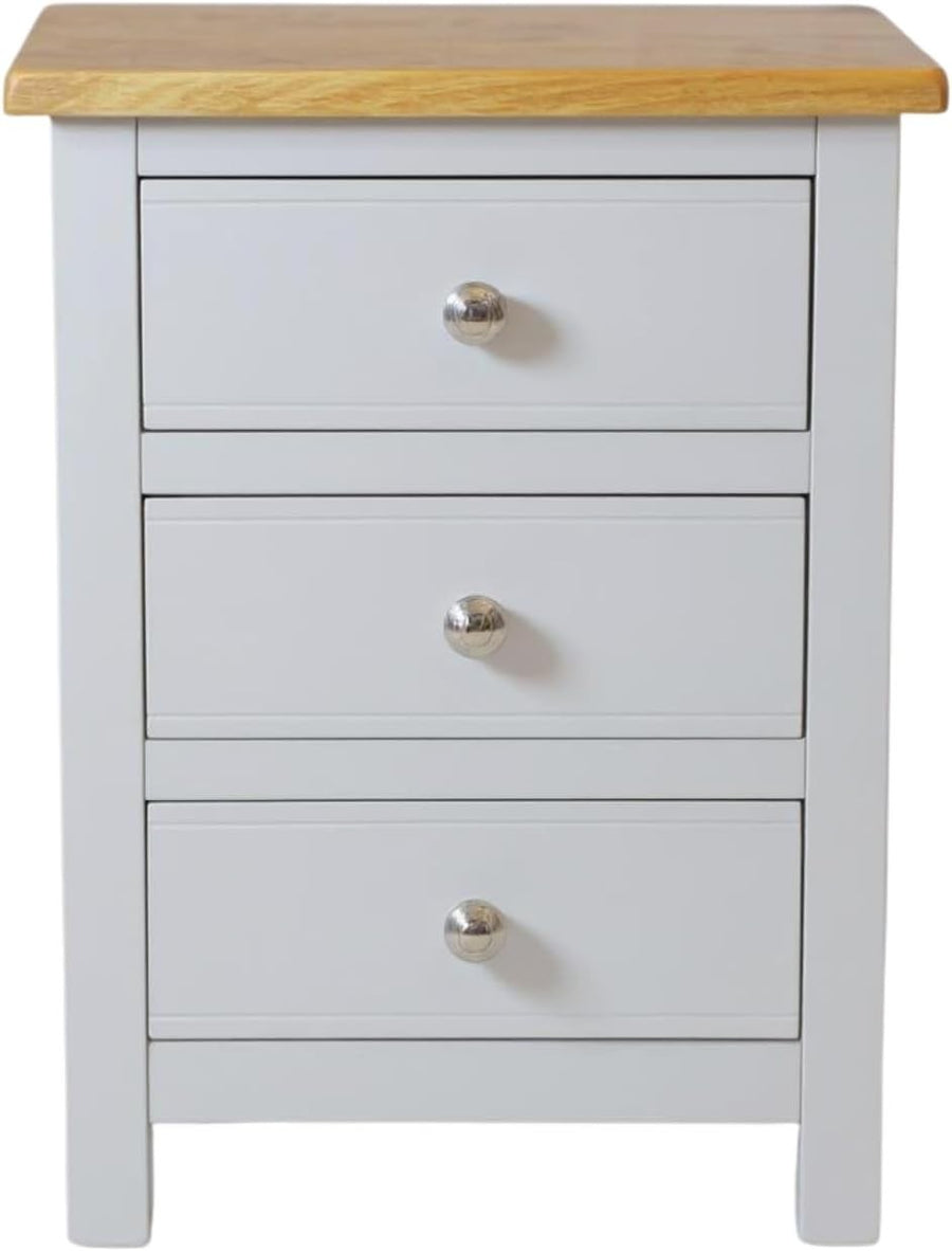 Grey 3 Drawer Bedside Table with 100% Oak Top | Solid Wood Nightstand