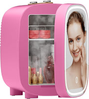 4L Skincare Mini Fridge Cooler & Warmer LED Mirror Portable Pink