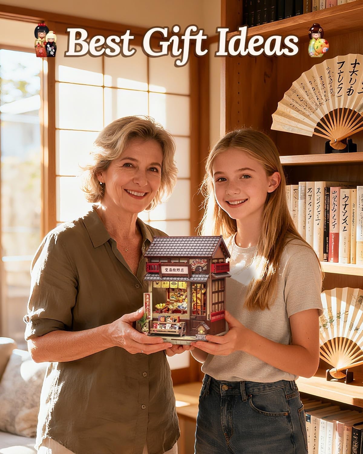 DIY Book Nook Kit Japanese Fan House LED Miniature Bookend Decor