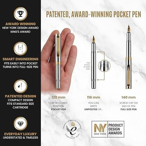 Luxury Fountain Pen Fine Nib Silver Gold Brass Gift Box Executive Writing