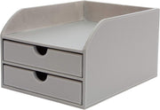 Grey Faux Leather 2-Tier Desk Paper Sorter A4 Document Organiser