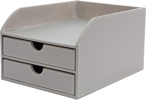 Grey Faux Leather 2-Tier Desk Paper Sorter A4 Document Organiser