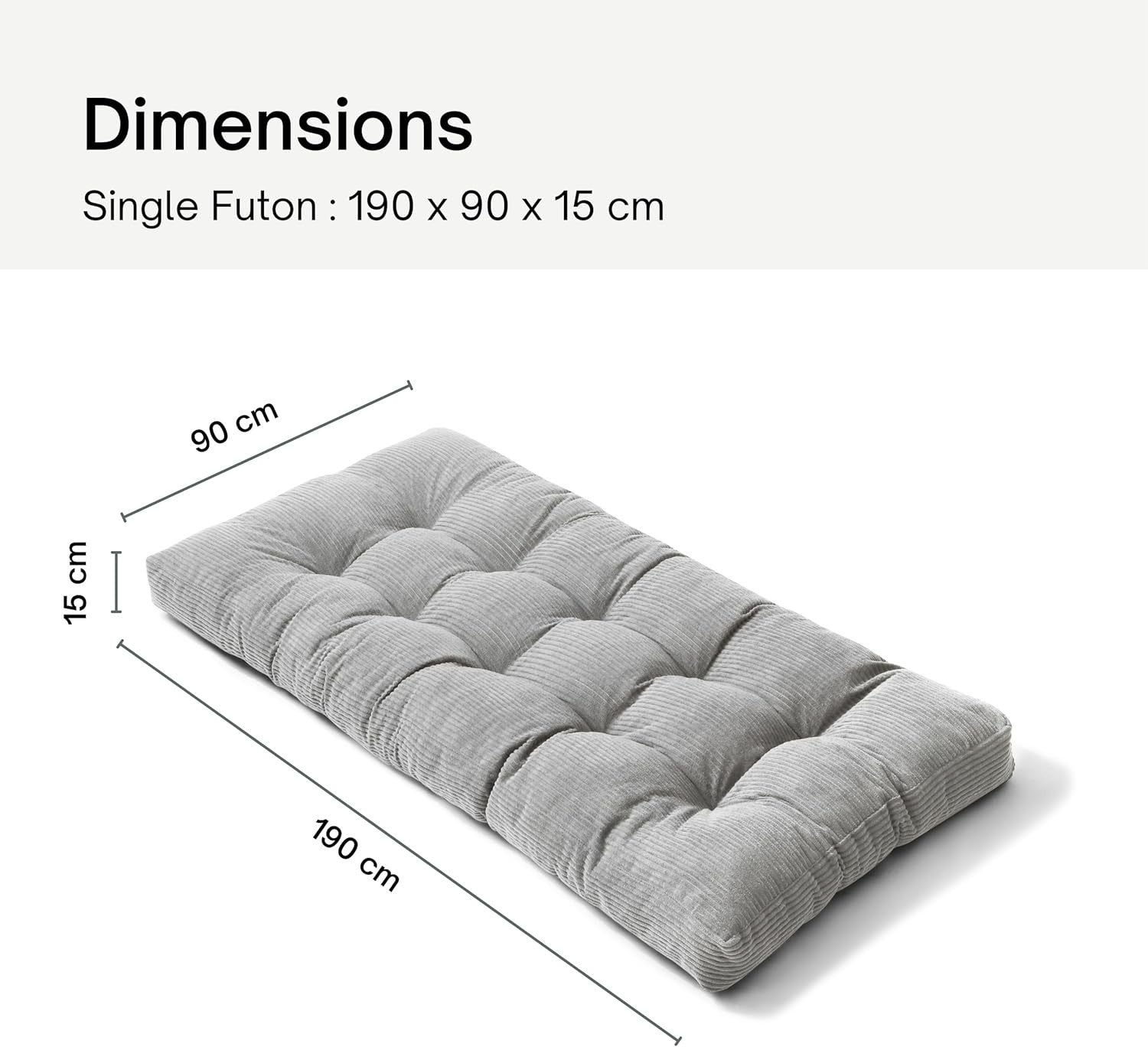 Comfortable Single Futon Mattress Floor Bed - Thick Foam, Corduroy Cover