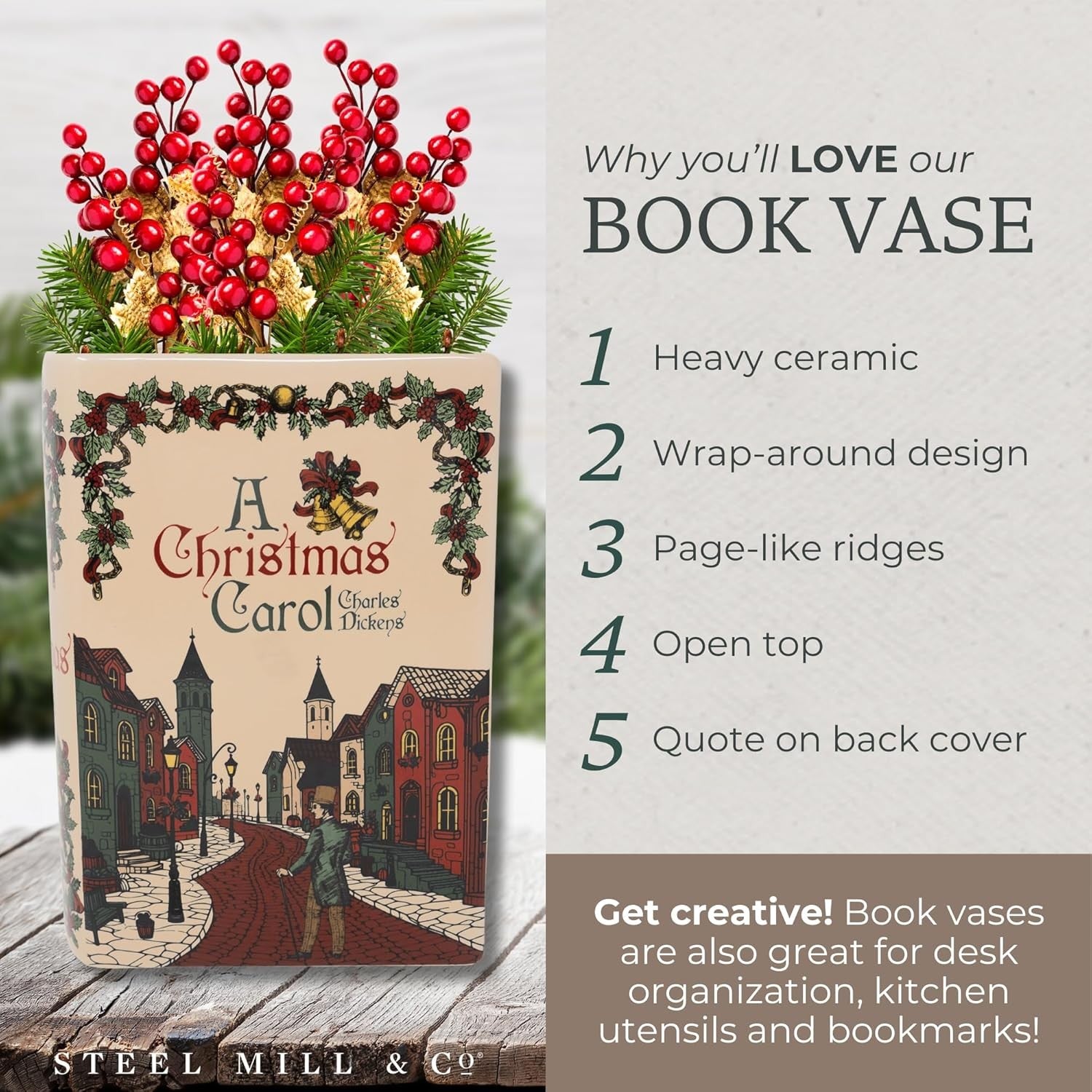 Book Shaped Ceramic Vase Decorative Novel Design Unique Home Shelf Display