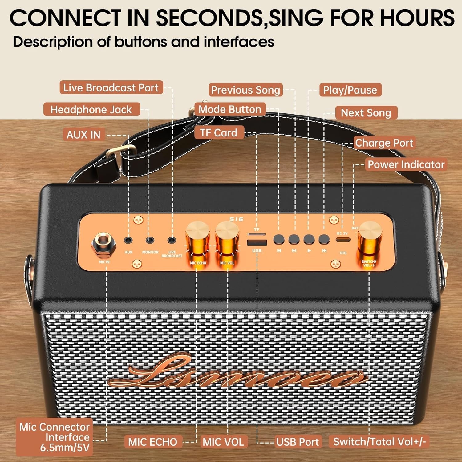 Portable Karaoke Machine Black 2 Wireless Mics Party Speaker