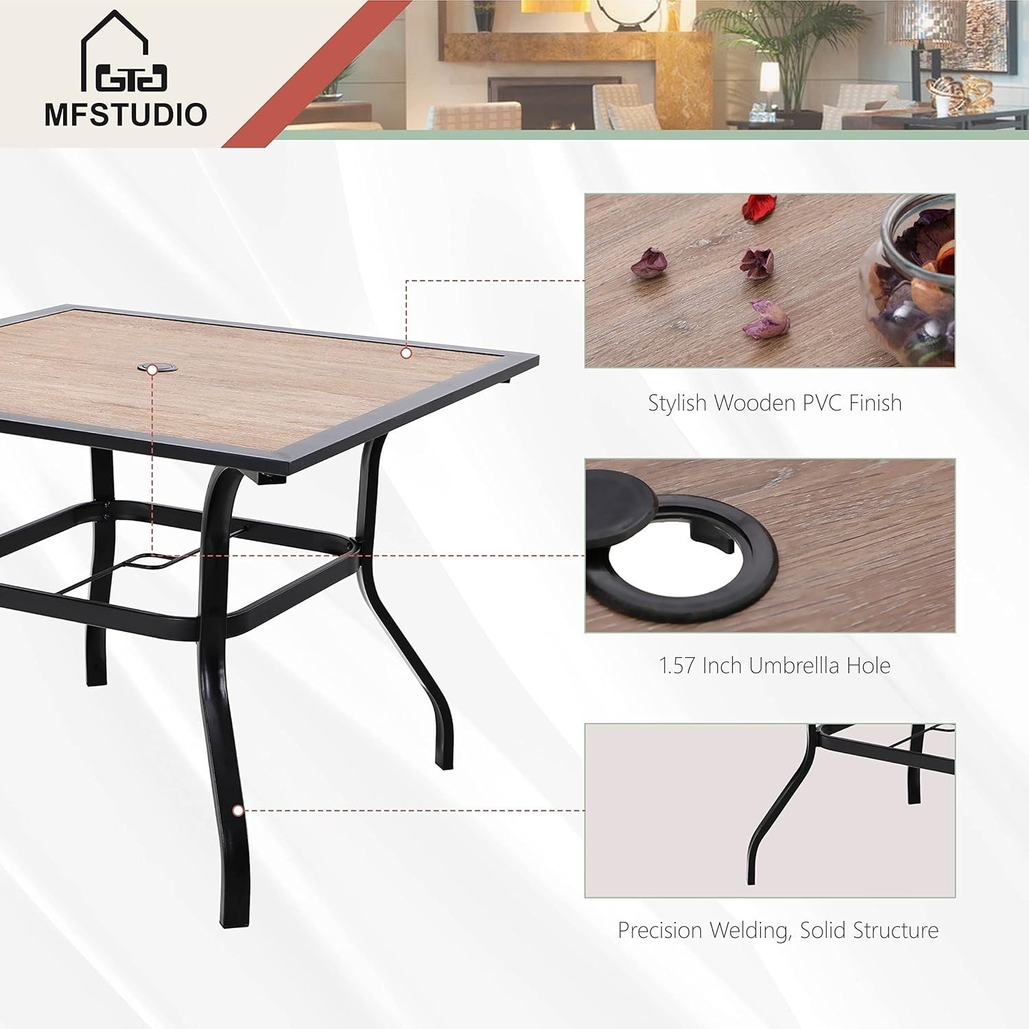 Outdoor 5-Piece Garden Dining Set with Metal Table & Rattan Chairs + Sunshade