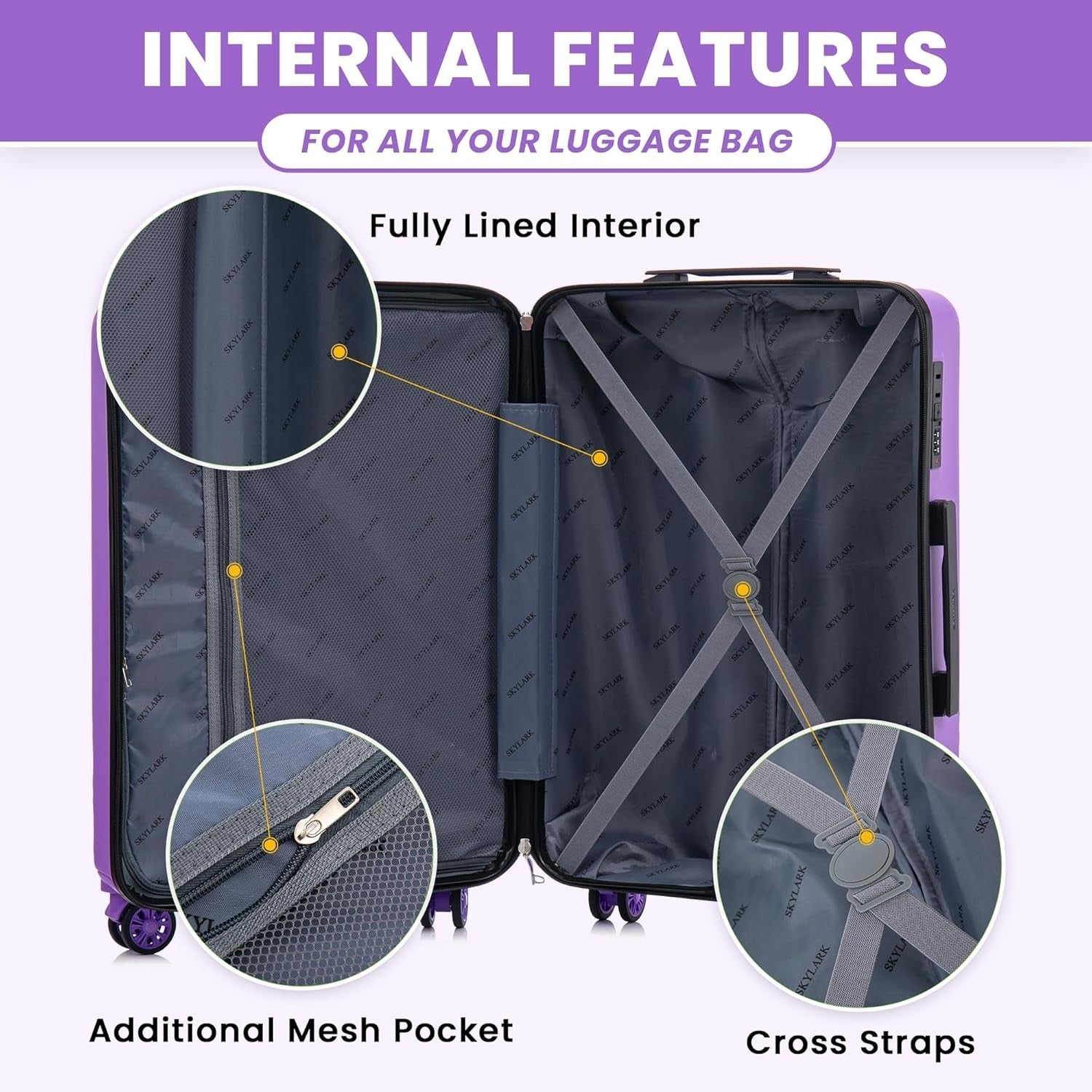 24 Inch Medium ABS Hard Shell Suitcase Lightweight 4 Spinner Wheels 66L
