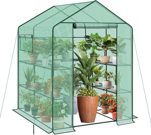 Walk-In Greenhouse with Shelves | Heavy-Duty Metal Frame | Waterproof PE Cover