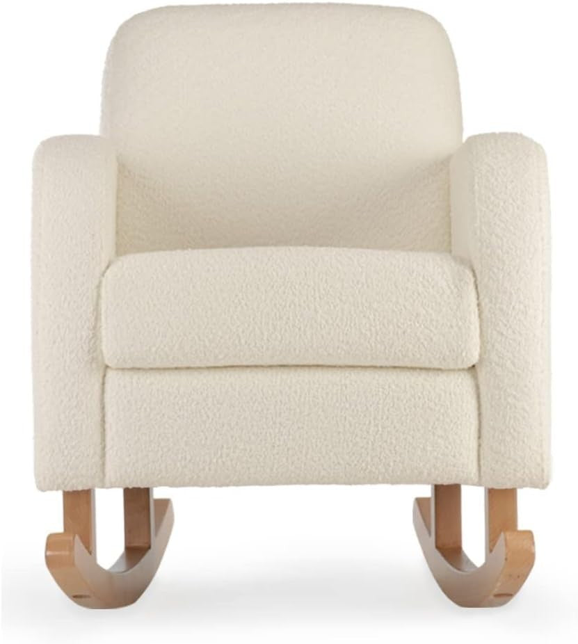 Rocking Nursing Chair Off-White Upholstered Armrest Cozy Maternity Feeding