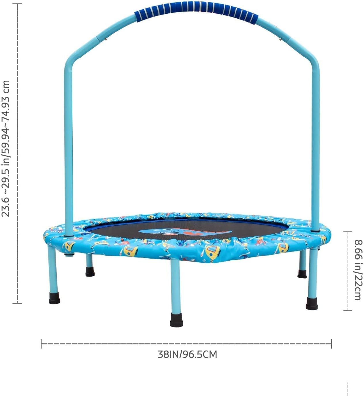 38in Kids Trampoline Foldable Silent Bungee Handle Indoor Outdoor