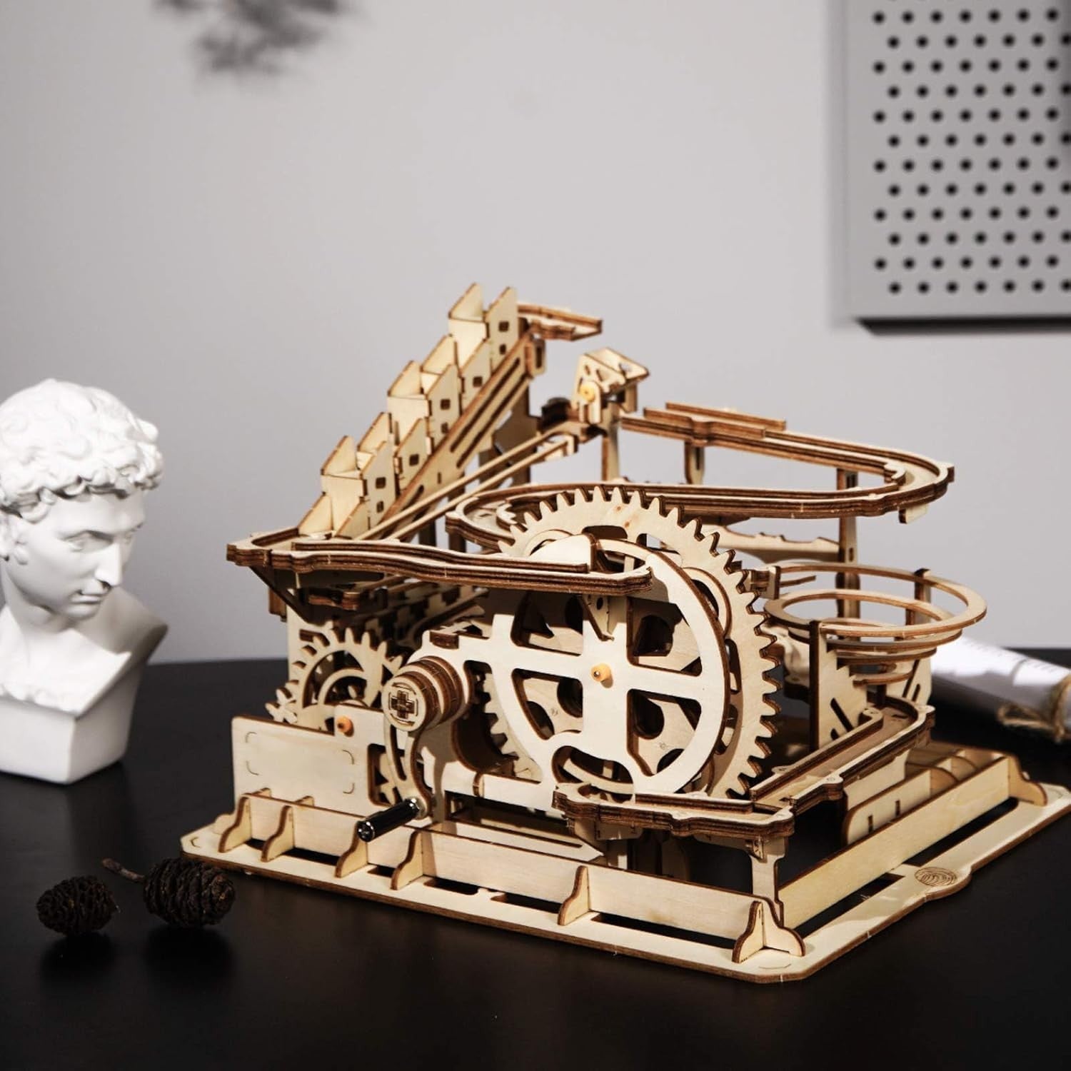 3D Wooden Marble Run Puzzle Coaster | Hand-Cranked Mechanical Model Kit
