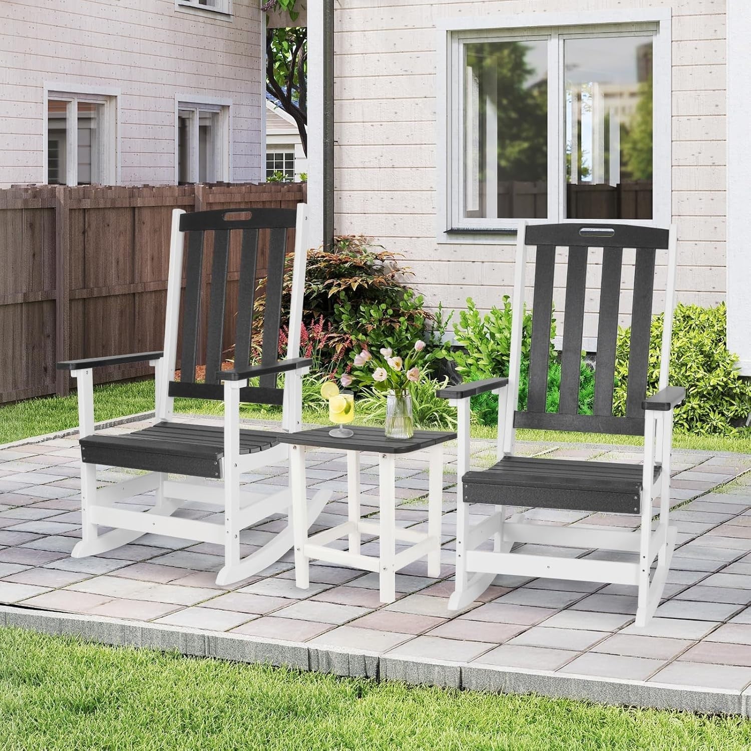 Outdoor Rocking Chair Ergonomic HDPE Patio Porch Rocker Weatherproof 87x70x122cm