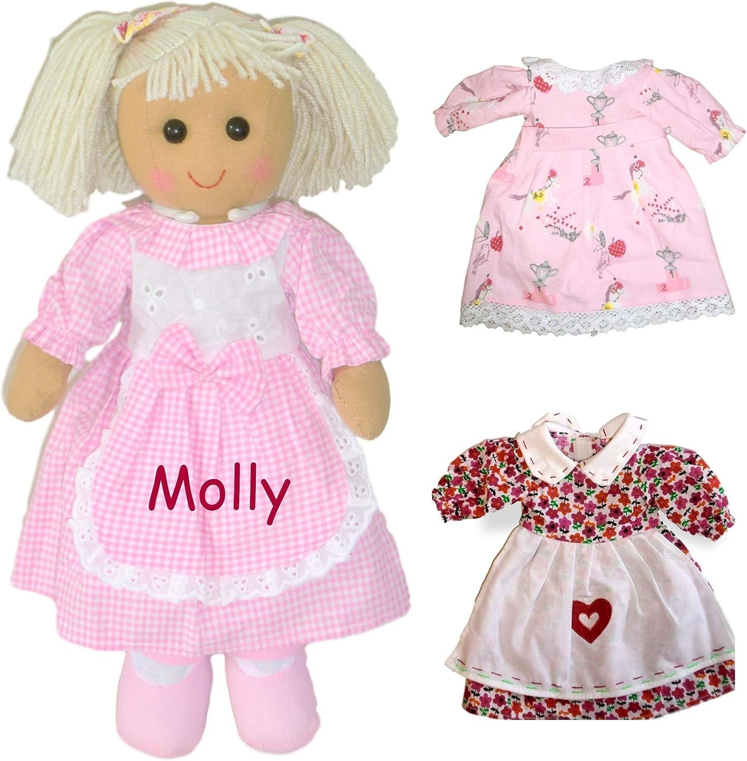 40cm Personalised Rag Doll with 2 Dresses Keepsake Gift Birthday Christening