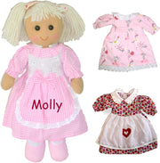40cm Personalised Rag Doll with 2 Dresses Keepsake Gift Birthday Christening