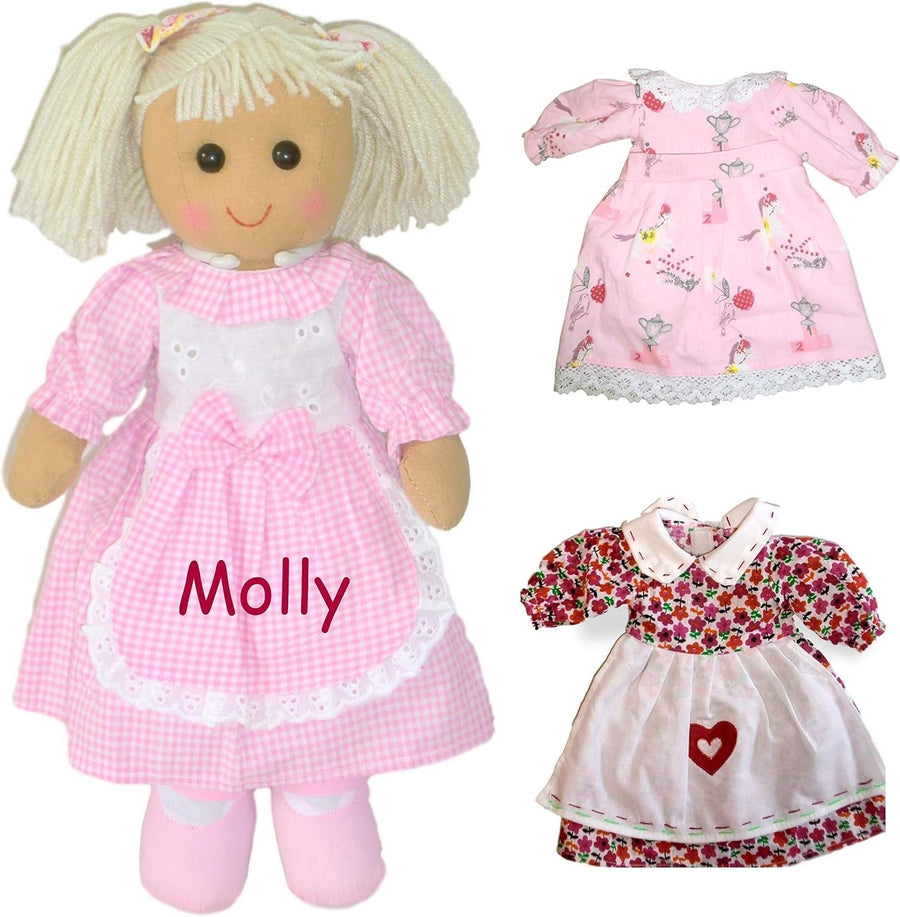 40cm Personalised Rag Doll with 2 Dresses Keepsake Gift Birthday Christening
