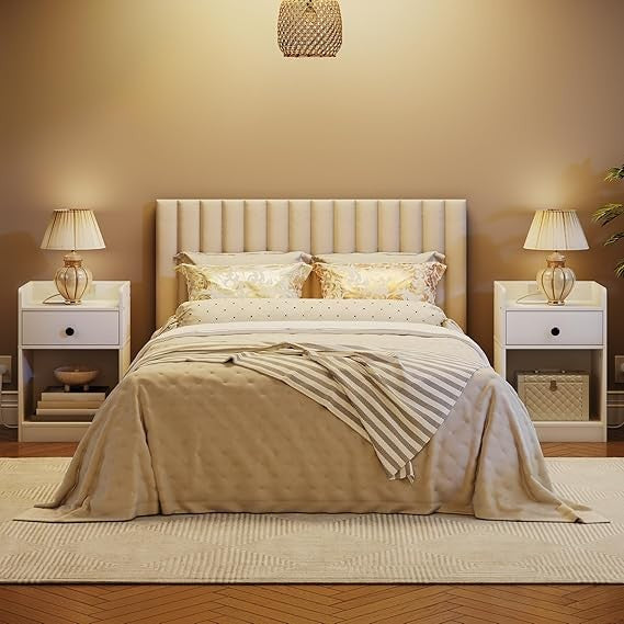 White Charging Bedside Table with USB Ports, Drawer & Shelf Modern Nightstand