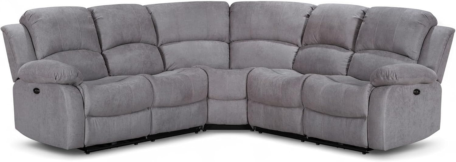 Electric Recliner 5-Seater L Shaped Corner Sofa with USB & Cupholders Light Grey