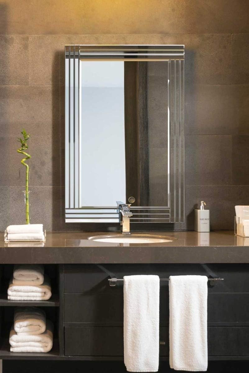 Large Frameless Wall Mirror 90x60cm Modern Beveled Glass for Home