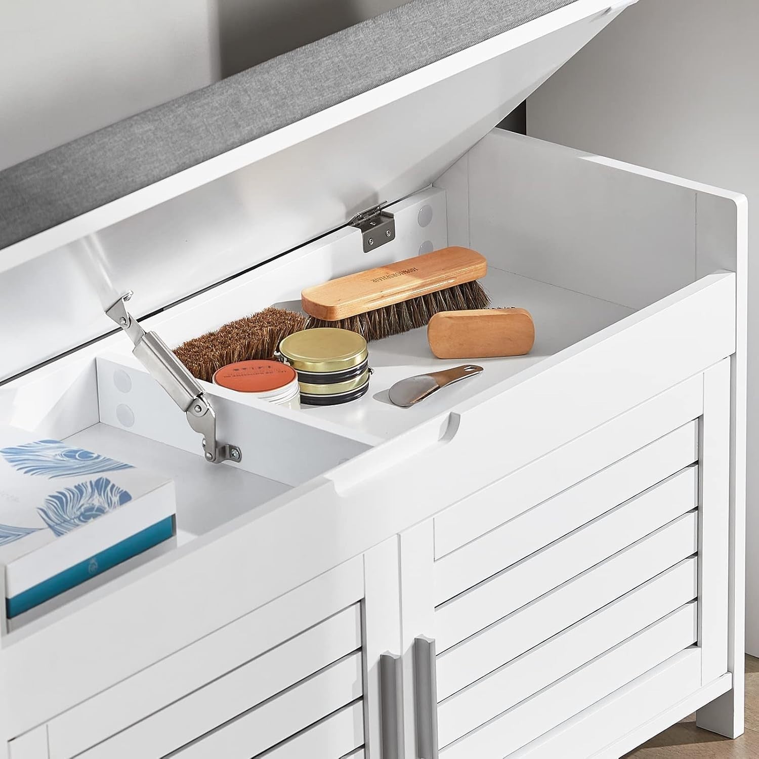 Shoe Storage Bench with Folding Padded Seat 2 Doors 90x33x50 cm White
