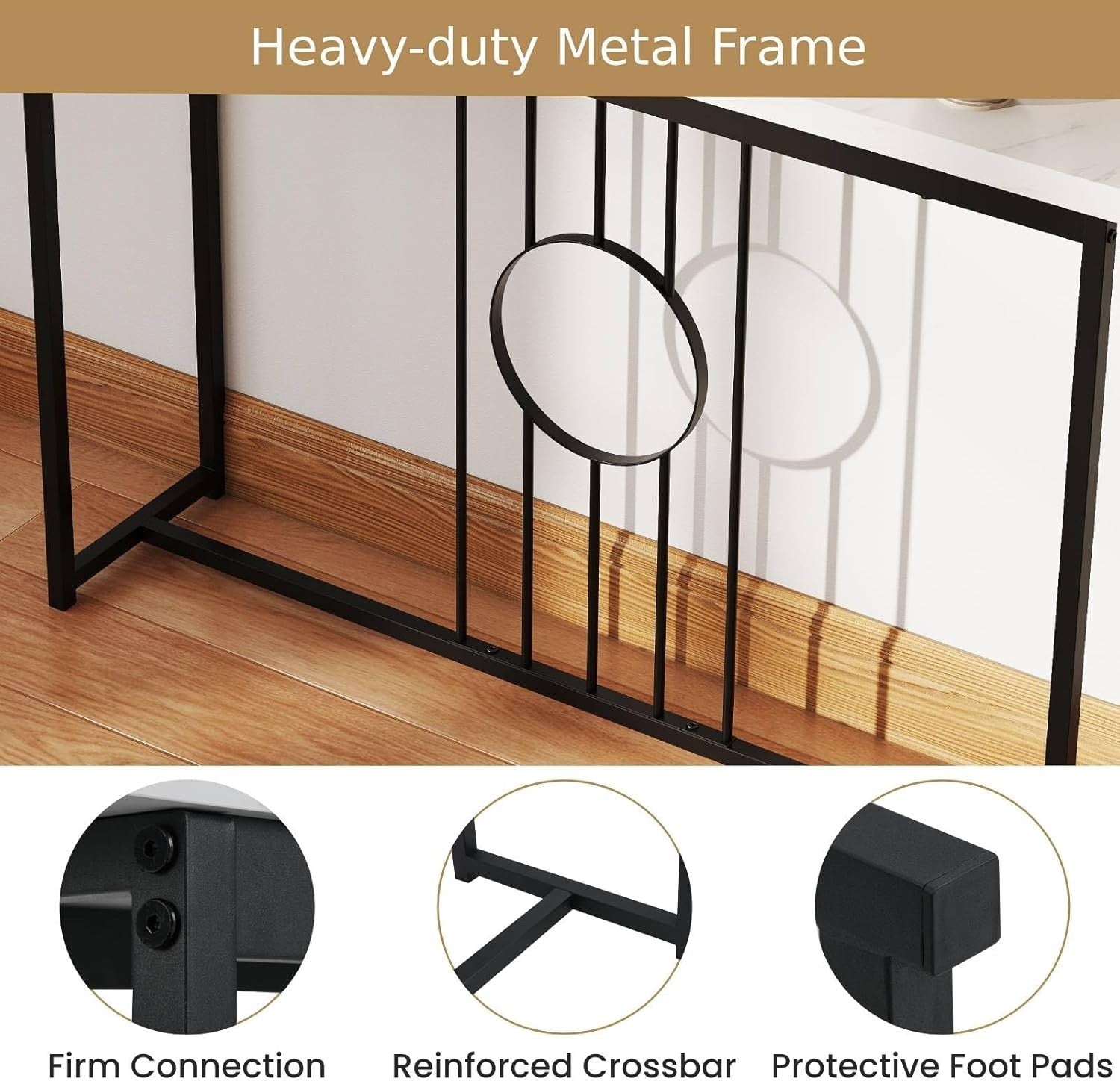 Slim Faux Marble Console Table with Gold Metal Frame, 120cm Wide, Anti-Tip