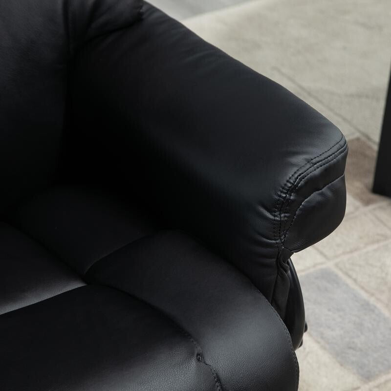 Black Recliner Swivel Armchair with Footstool PU Leather Lounge Chair