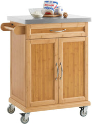 Bamboo Kitchen Trolley Stainless Steel Top Storage Cart