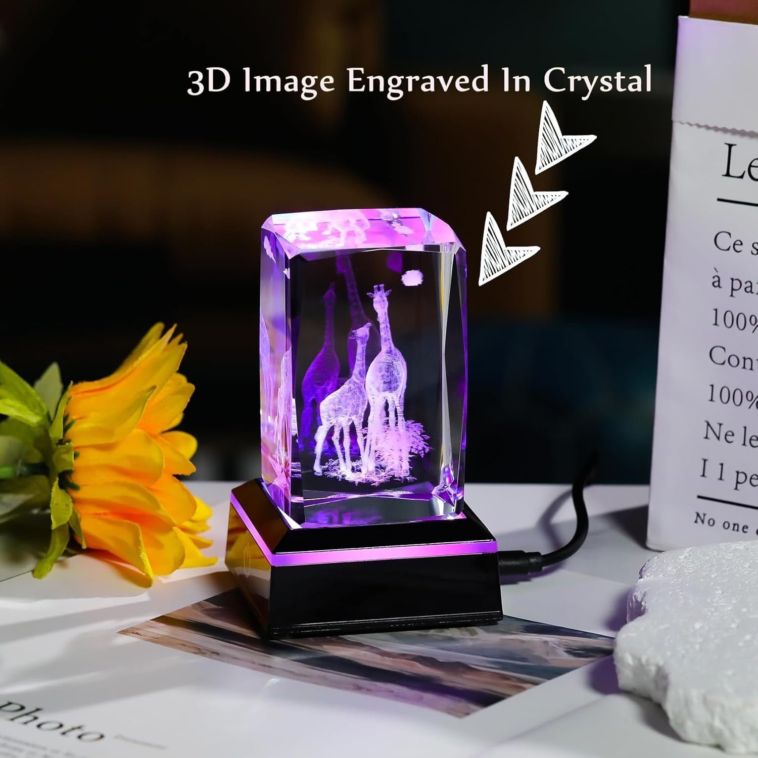 3D Crystal Giraffe Ornament LED Light • Mother & Baby Keepsake Animal Gift Decor