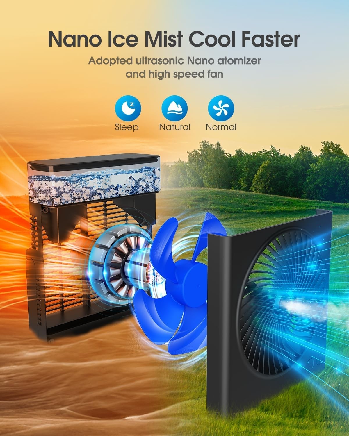 8-Inch Misting Fan 16000mAh – Rechargeable Cooling Fan w/ 600ml Water Tank Black