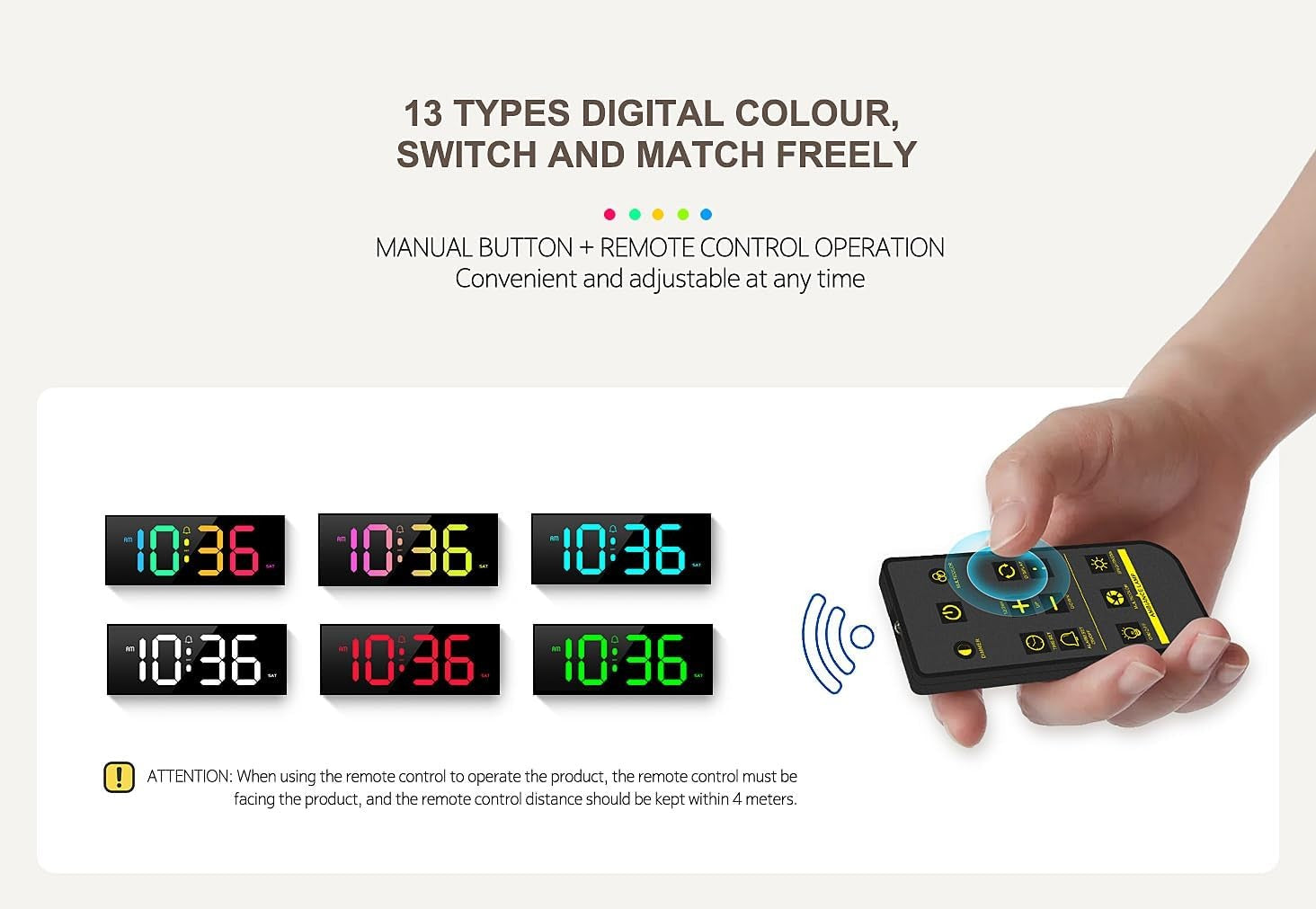 Large LED Digital Alarm Clock Remote Control Auto Dimming Ambient Light