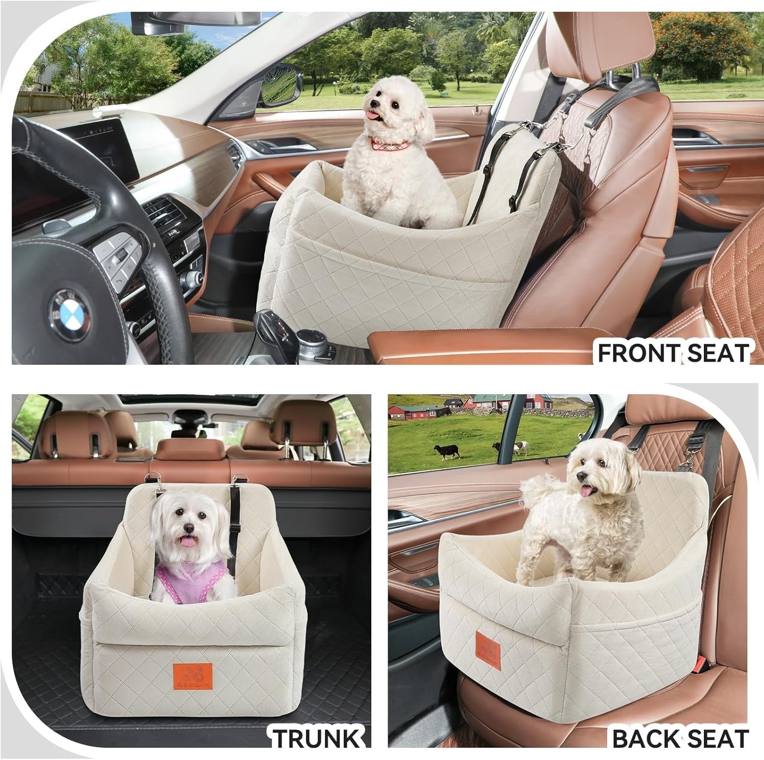 Elevated Memory Foam Dog Car Seat Washable Booster Bed Up to 35lbs