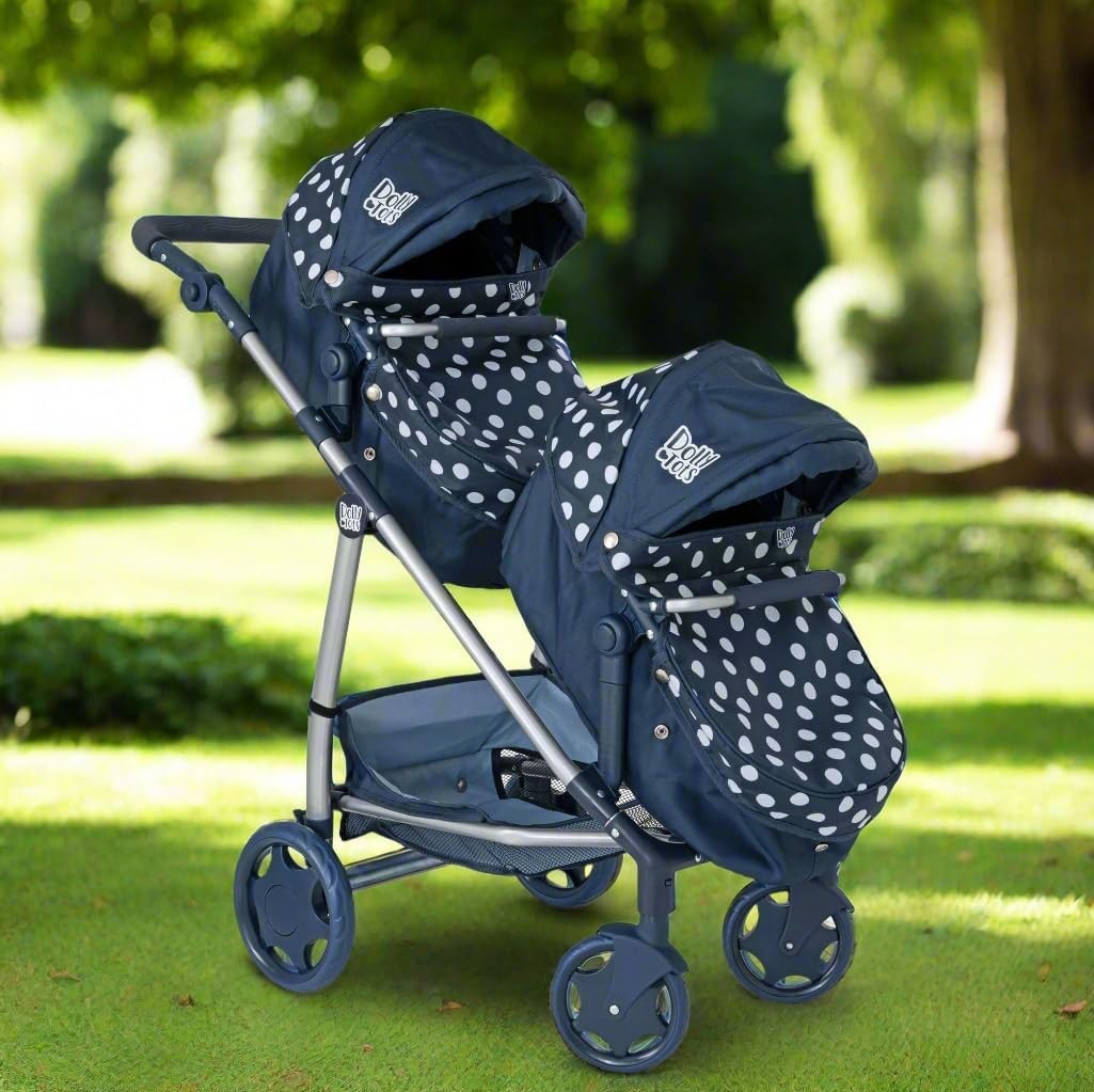 Twin Dolls Pram Double Pushchair Foldable Toy Stroller Adjustable Handle