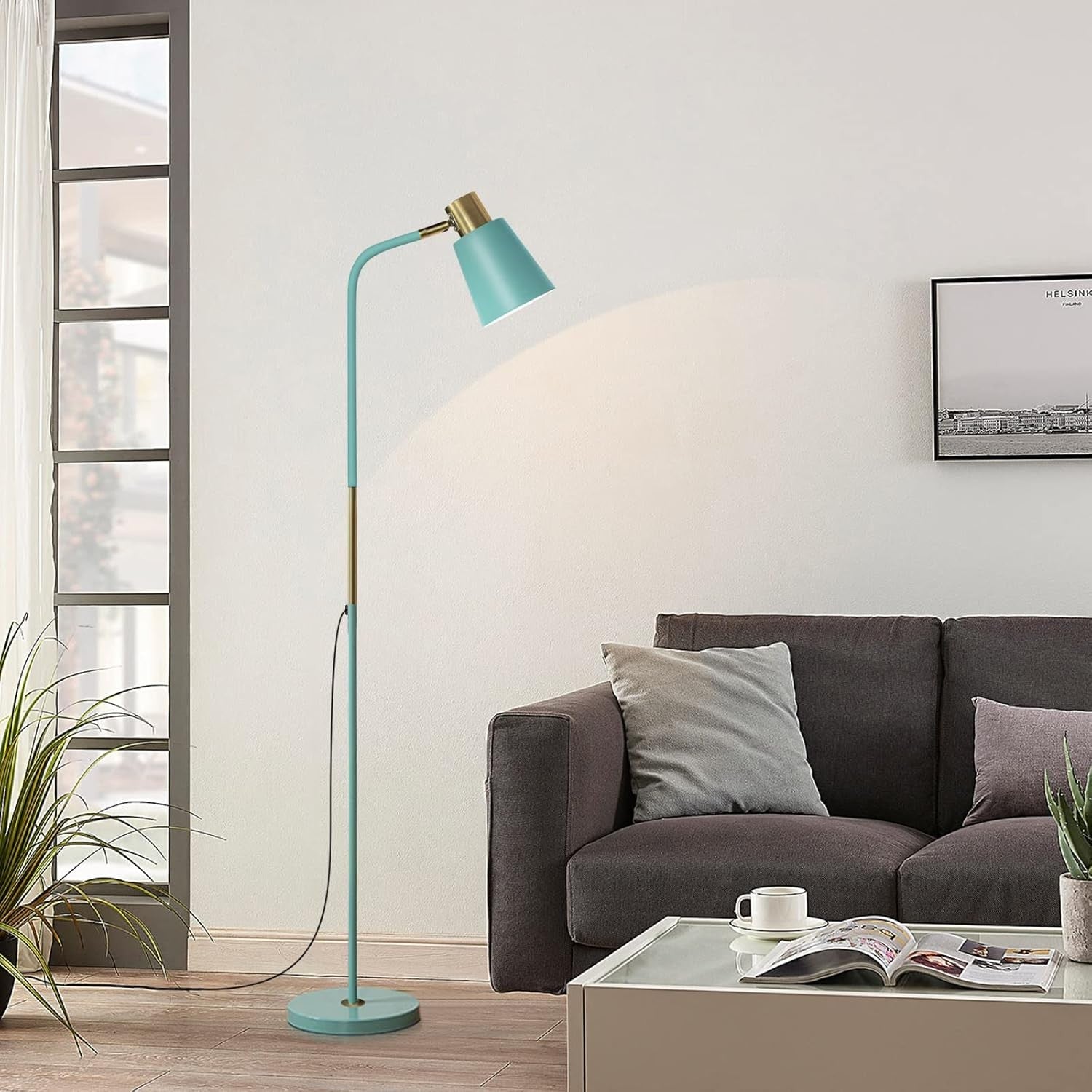 Industrial Floor Lamp Adjustable Metal Head Standing Reading Light Green