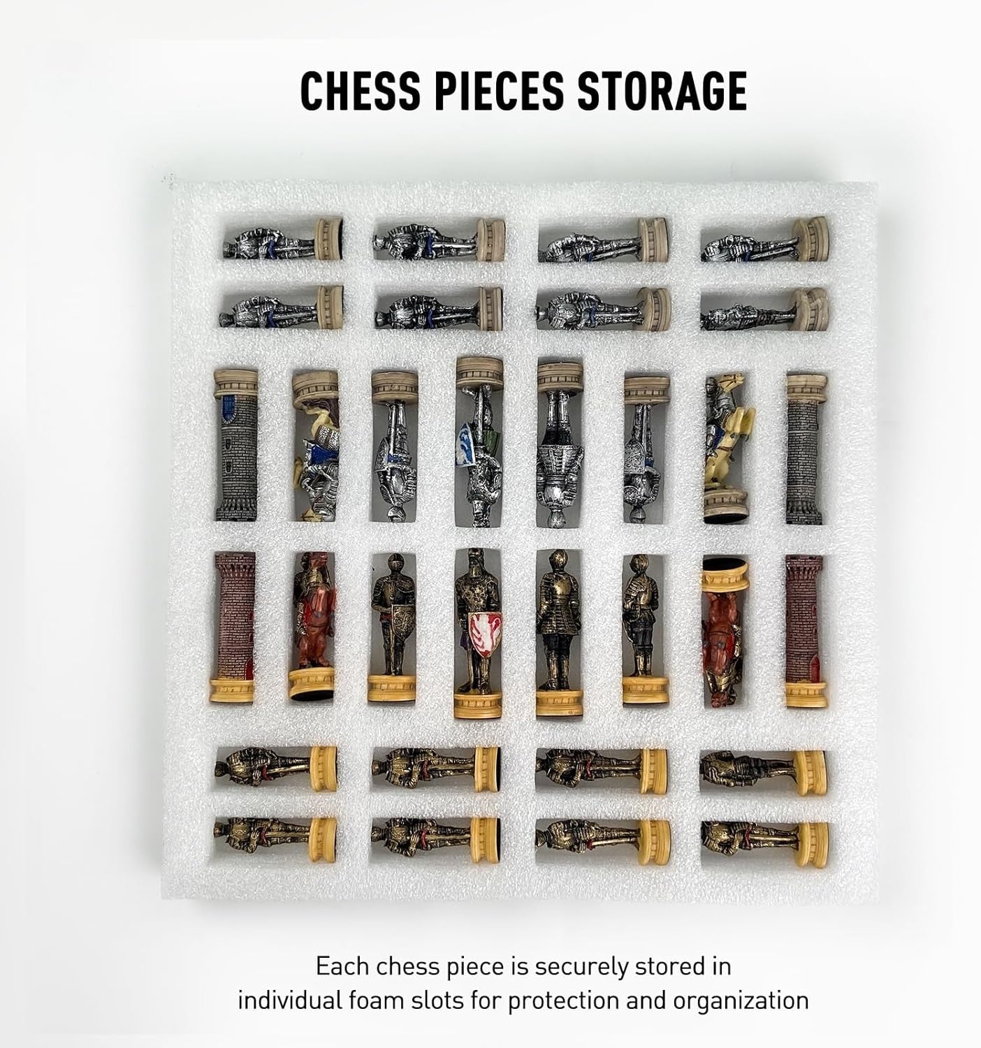 Handmade Medieval Knights Chess Set Resin Pieces on Luxury Board
