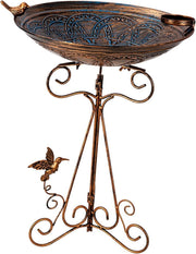 Elegant Pedestal Bird Bath Feeder Bronze Outdoor Garden Decor Heavy Duty