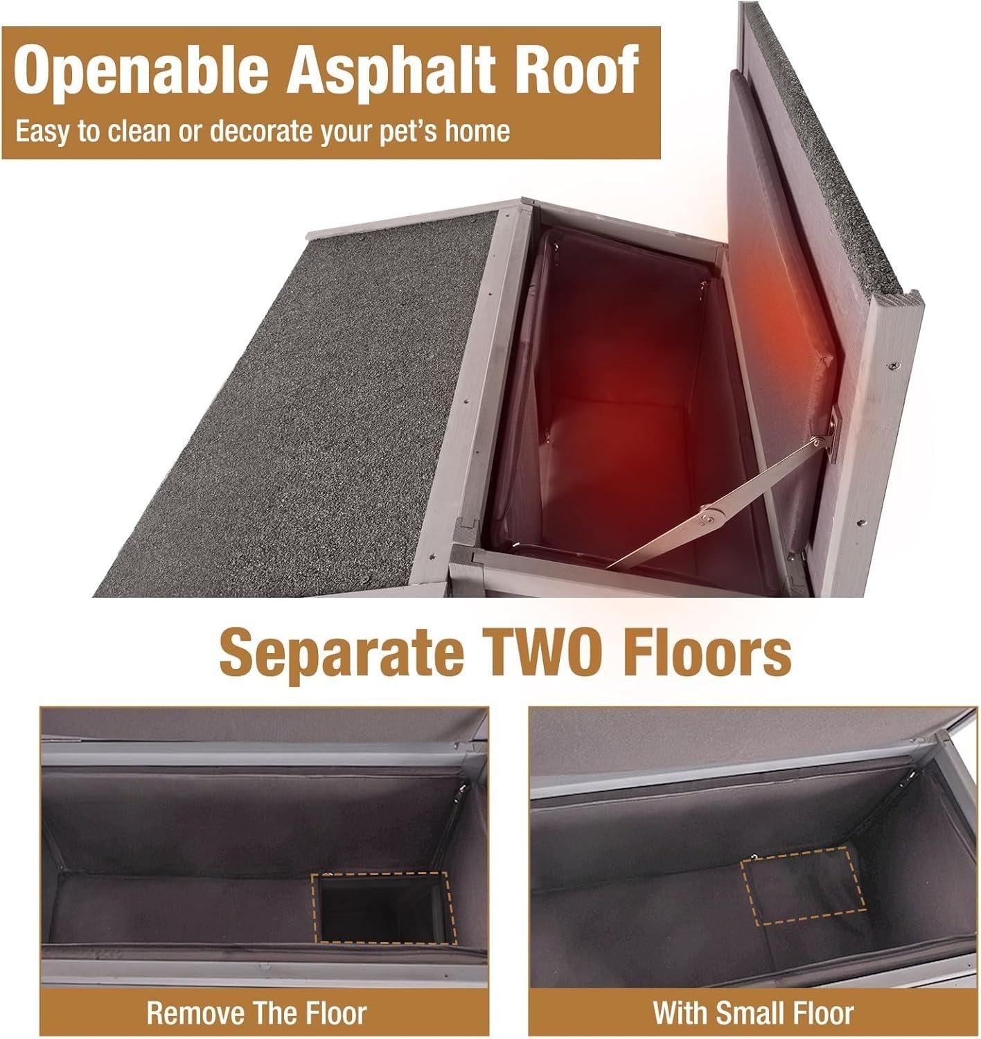 Insulated 2 Level Wooden Pet House Outdoor Indoor with Escape Doors 75x75x85cm.