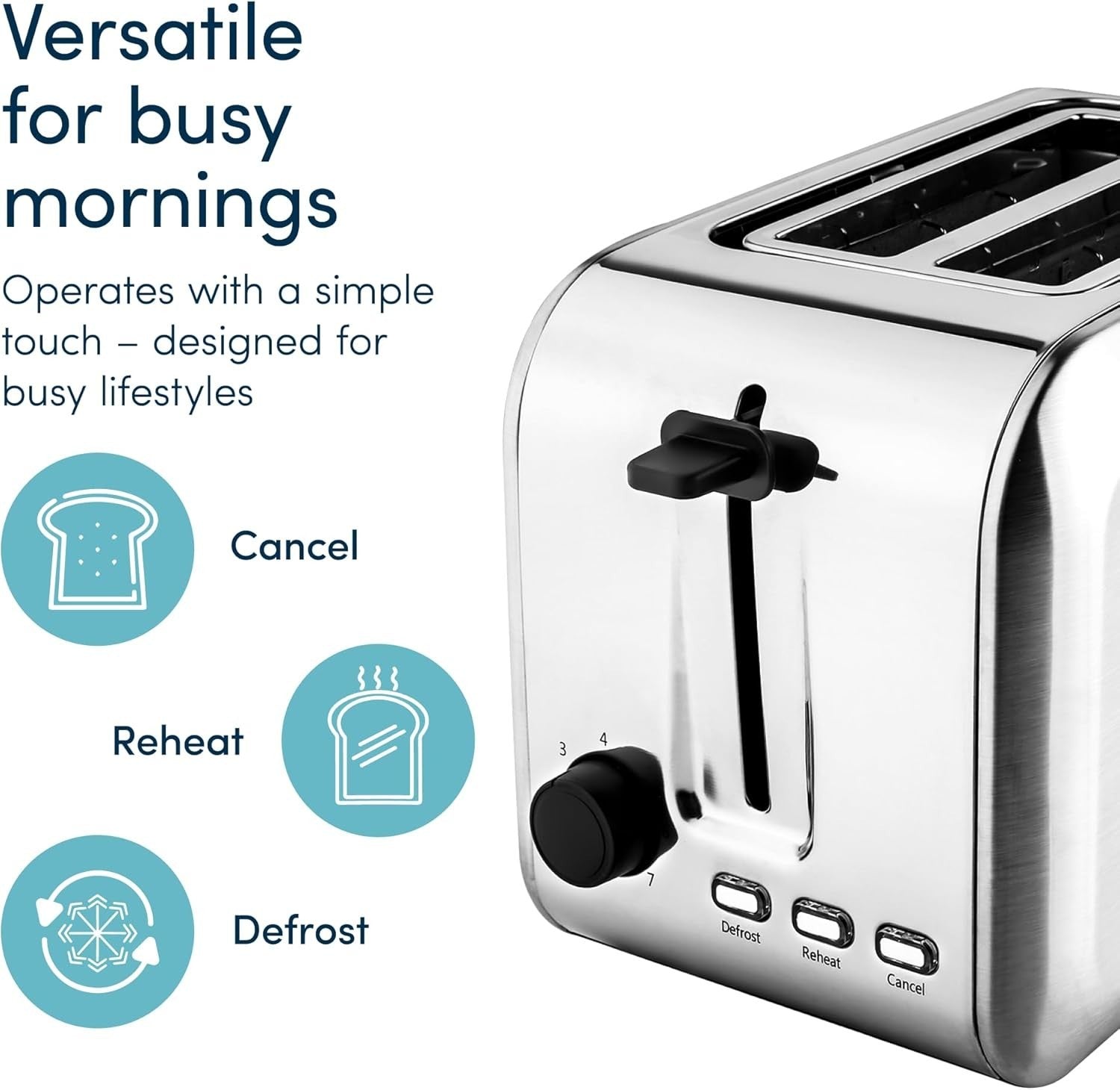 2 Slice Toaster Stainless Steel Wide Slot Variable Browning Compact Kitchen