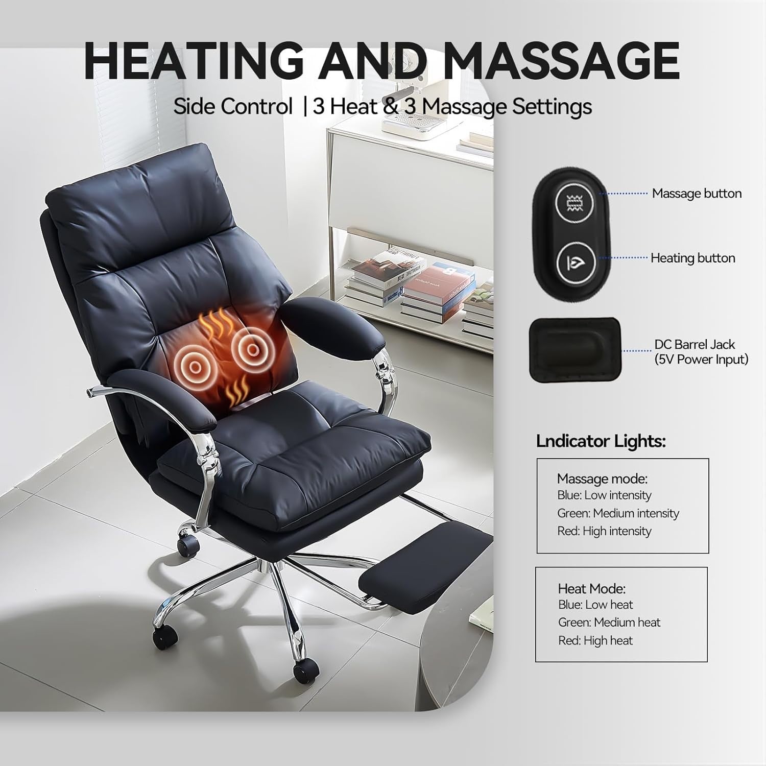 Heated Massage Office Chair Recliner Footrest Ergonomic High Back Black