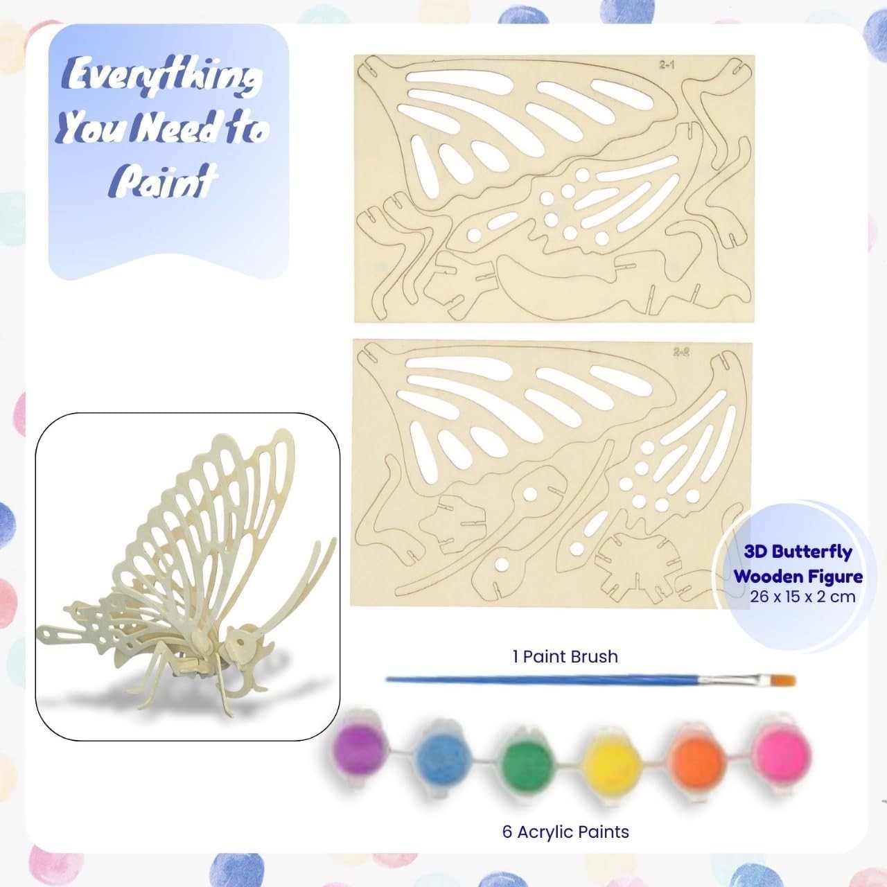 3D Wooden Butterfly Puzzle Craft Kit for Kids, Paint & Build Fun Set