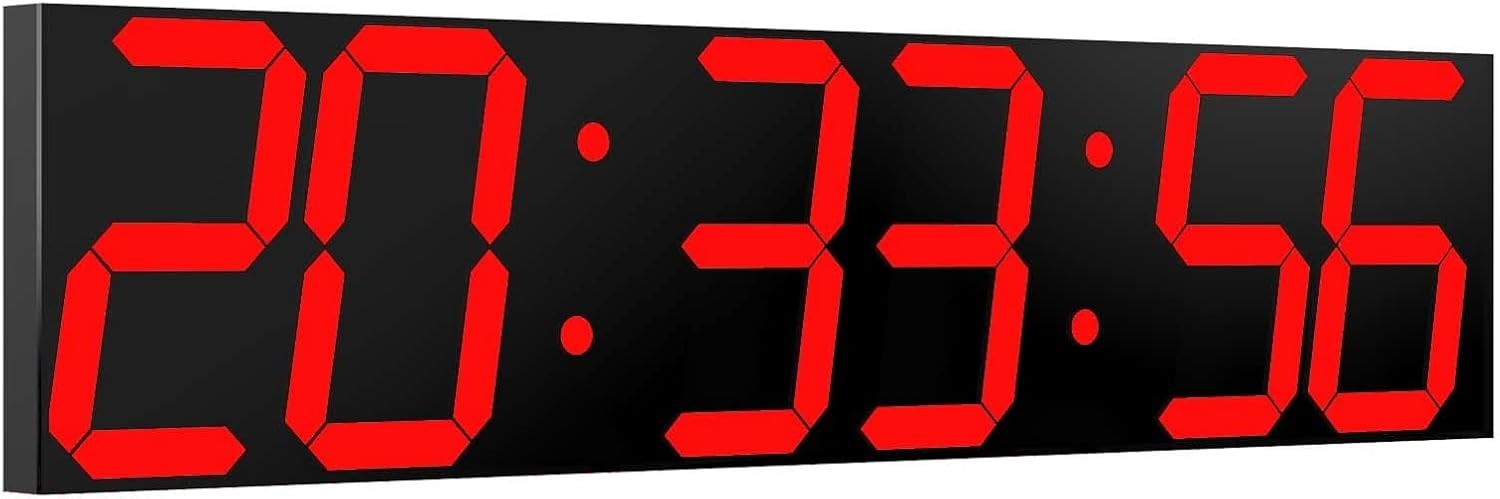 Oversized LED Wall Clock 27" Digital Timer Remote Date Temp Display Red